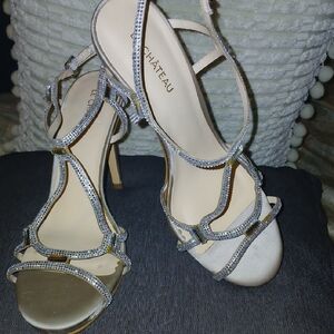 Le Chateau Silver Stiletto Heels with Strappy Design